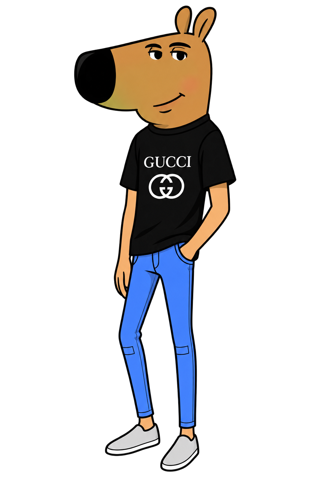 Gucci Chillguy standing calmly with one hand in his pocket